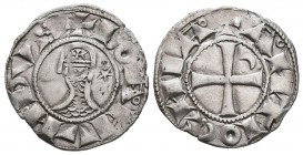 CRUSADERS. Antioch. Bohémond III, 1163-1201. Denier (Silver, 18 mm, 0.98 g, 9 h). +BO°A°NVNDVS Helmeted and mailed bust of Bohémond III to left, betwe...