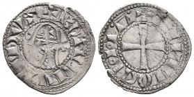 CRUSADERS. Antioch. Bohémond IV, 1201-1233. Denier (Silver, 18.5 mm, 0.82 g, 3 h). +B(•)AIIVIIDVS Helmeted and mailed bust of Bohémond IV to left, fla...