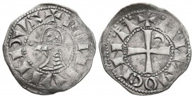 CRUSADERS. Antioch. Bohémond IV, 1201- 1216. Denier (Silver, 19 mm, 1.00 g, 6 h). +B()NIVI)VS Helmeted and mailed bust of Bohémond IV to left, flanked...