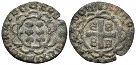 CRUSADERS. Lordship of Mytilene (Lesbos). Francesco II Gattilusio with Manuel Palaiologos, 1396-1400. Denier (Copper, 16.5 mm, 1.09 g, 11 h). +FRANCIS...