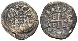 CRUSADERS. Lordship of Mytilene (Lesbos). Dorino Gattilusio, 1428-1449. Denier (Copper, 18.5 mm, 1.16 g, 1 h), Mytilene mint. D M Double headed byzant...