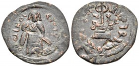 ISLAMIC, Umayyad Caliphate. Period of 'Abd al-Malik ibn Marwan, AH 65-86 / AD 685-705. Fals (Copper, 23 mm, 3.47 g, 12 h), 'Standing Caliph' type, Ma'...