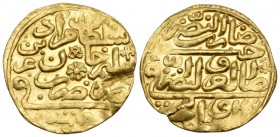 ISLAMIC, Ottoman Empire. Murad III, AH 982-1003 / AD 1574-1595. Sultani (Gold, 19 mm, 3.47 g, 2 h), Misr (Cairo in Egypt), AH 982 = 1574 AD. Name and ...