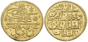 ISLAMIC, Ottoman Empire. Mahmud I, AH 1143-1168 / AD 1730-1754. Zeri Mahbub (Gold, 18.5 mm, 2.61 g, 11 h), Instanbol (Constantinople) mint, dated year...