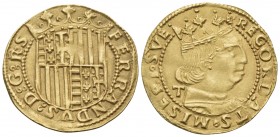 ITALY. Naples. Ferdinand I of Aragon, 1458-1494. Ducat (Gold, 22 mm, 3.52 g, 9 h), T = mint master Gian Carlo Tramontano, 1488-1494. FERRANDVS: D: G: ...