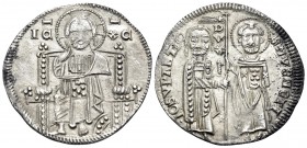 ITALY. Venice. Giovanni Soranzo, 1312-1328. Grosso (Silver, 21 mm, 2.18 g, 6 h), 51st Doge. IC - XC Christ Pantokrator seated facing on throne. Rev. •...