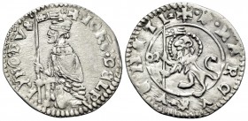 ITALY. Venice. Giovanni Delfino, 1356-1361. Soldino (Silver, 16 mm, 0.53 g, 9 h), 57th Doge. + •IOhS • DELP-hYNO• DVX Doge kneeling left, holding bann...