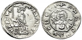 ITALY. Venice. Marco Cornaro, 1365-1367. Soldino (Silver, 16 mm, 0.57 g, 4 h), 59th Doge. + MARC' COR-NAR' DVX Doge kneeling left, holding banner. Rev...