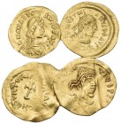 BYZANTINE, Early Byzantine period. Circa 5th-6th century. (Gold, 5.70 g). Lot of Four (4) Early Byzantine gold Tremisses, including Anastasius I, Just...