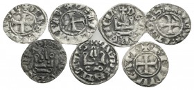 CRUSADERS. Achaea and Central Greece. Circa 12-13th century. (Silver, 5.07 g). Lot of Seven (7) Deniers from the Principality of Achaea (5) and Lepant...