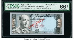 Afghanistan Bank of Afghanistan 1000 Afghanis ND (1963) / SH1342 Pick 42bs Specimen PMG Gem Uncirculated 66 EPQ. Red Specimen overprints.

HID09801242...