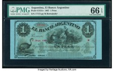 Argentina Banco Argentina 1 Peso 1.5.1867 Pick S1531r Remainder PMG Gem Uncirculated 66 EPQ. 

HID09801242017

© 2020 Heritage Auctions | All Rights R...