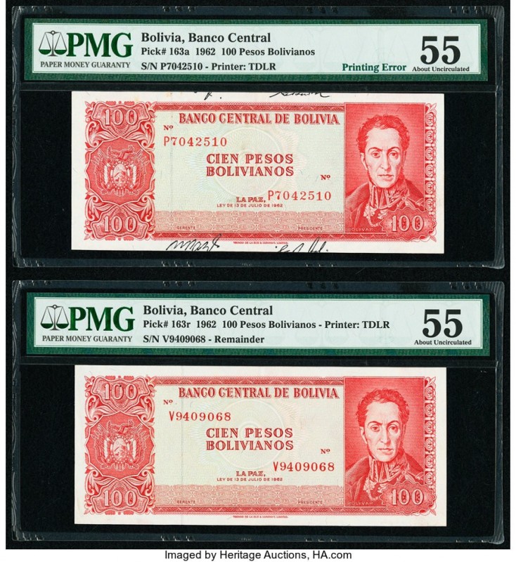 Bolivia Banco Central 100 Pesos Bolivianos 13.7.1962 Pick 163a; 163r Remainder a...