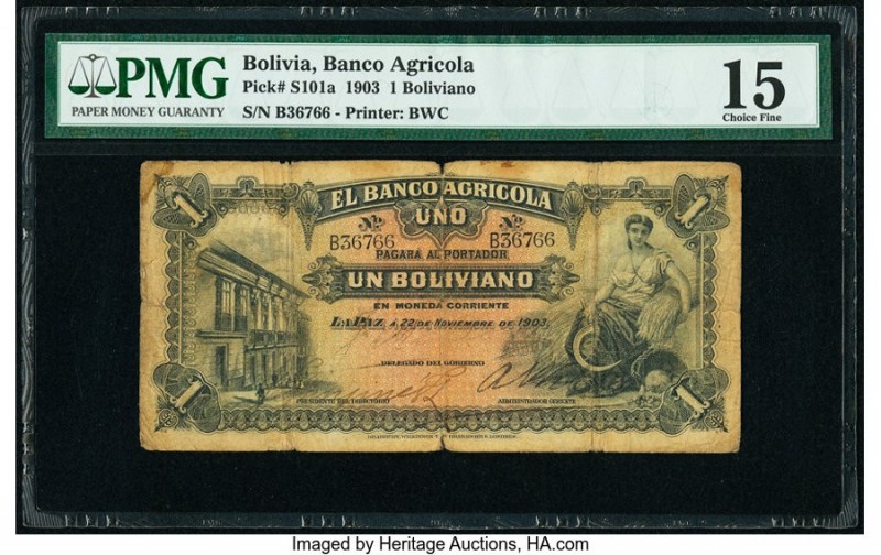 Bolivia Banco Agricola 1 Boliviano 22.11.1903 Pick S101a PMG Choice Fine 15. 

H...