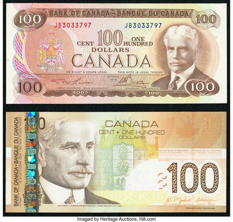 Canada Bank of Canada $100 1975; 2004 BC-52a; BC-66 Two Examples Crisp Uncircula...