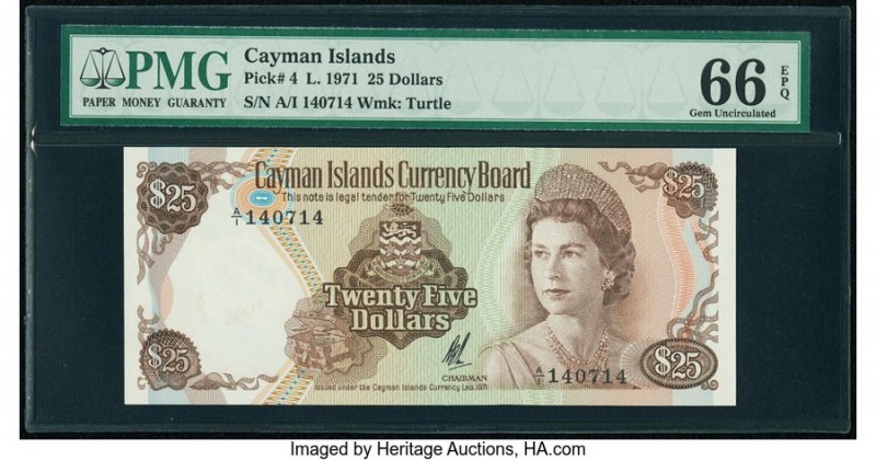 Cayman Islands Currency Board 25 Dollars 1971 (ND 1972) Pick 4 PMG Gem Uncircula...