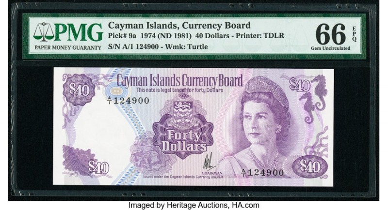 Cayman Islands Currency Board 40 Dollars 1974 (ND 1981) Pick 9a PMG Gem Uncircul...