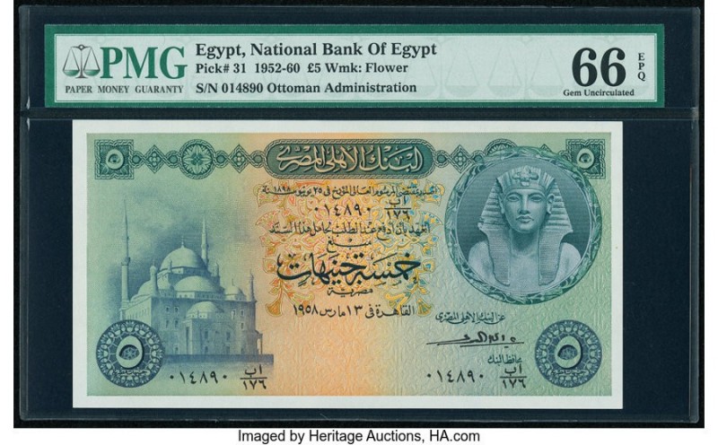 Egypt National Bank of Egypt 5 Pounds 1958 Pick 31 PMG Gem Uncirculated 66 EPQ. ...