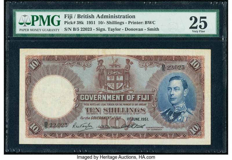 Fiji Government of Fiji 10 Shillings 1.6.1951 Pick 38k PMG Very Fine 25. 

HID09...