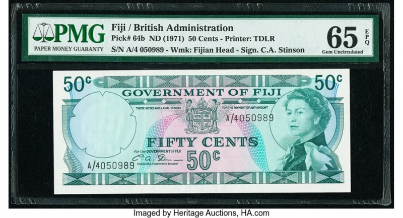Fiji Government of Fiji 50 Cents ND (1971) Pick 64b PMG Gem Uncirculated 65 EPQ....