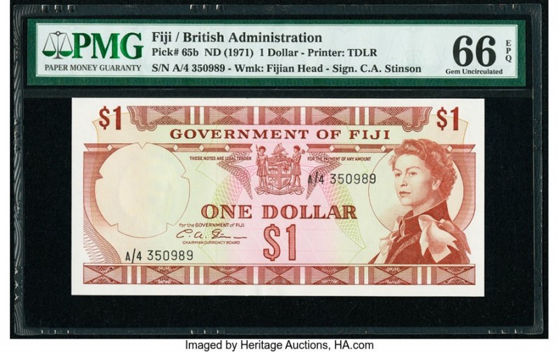 Fiji Government of Fiji 1 Dollar ND (1971) Pick 65b PMG Gem Uncirculated 66 EPQ....