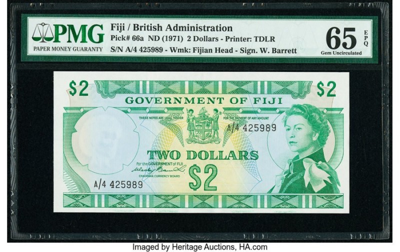 Fiji Government of Fiji 2 Dollars ND (1971) Pick 66a PMG Gem Uncirculated 65 EPQ...