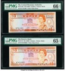 Fiji Central Monetary Authority 5 Dollars ND (1986-89) Pick 83a; 91 Two Examples PMG Gem Uncirculated 66 EPQ; Gem Uncirculated 65 EPQ. Both serial num...
