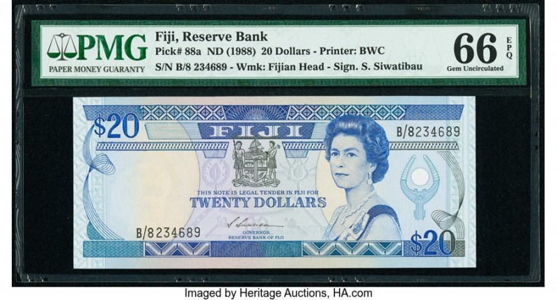 Fiji Reserve Bank of Fiji 20 Dollars ND (1988) Pick 88a PMG Gem Uncirculated 66 ...