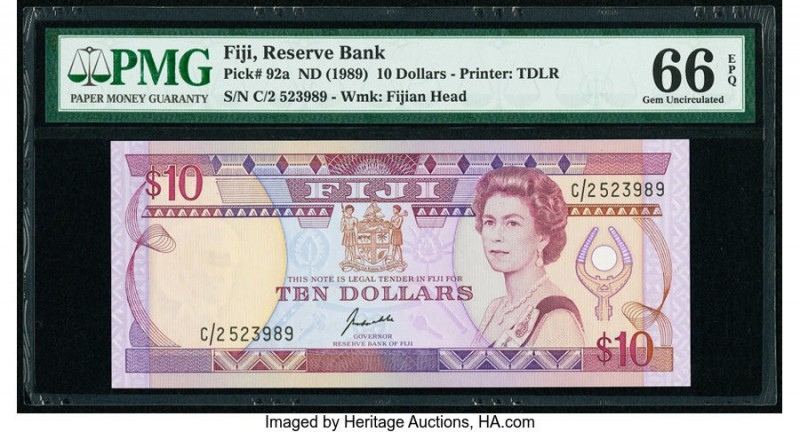 Fiji Reserve Bank of Fiji 10 Dollars ND (1989) Pick 92a PMG Gem Uncirculated 66 ...