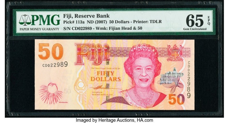 Fiji Reserve Bank of Fiji 50 Dollars ND (2007) Pick 113a PMG Gem Uncirculated 65...