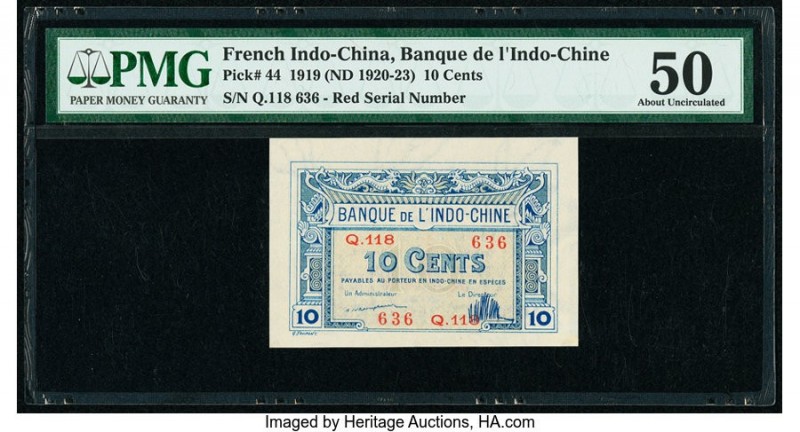 French Indochina Banque de l'Indo-Chine 10 Cents 1919 (ND 1920-23) Pick 44 PMG A...