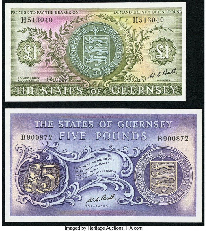 Guernsey States of Guernsey 1; 5 Pounds ND (1969-75) Pick 45a; 46c Two Examples ...