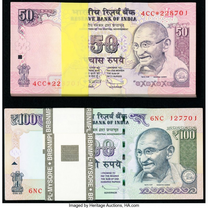 India Reserve Bank of India 50; 100 Rupees 2011; 2012 Pick 97; 98 Two Packs of 1...
