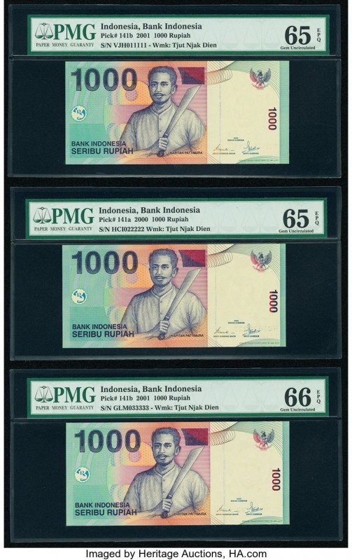Nine Solid Serial Number Examples 1-9 Indonesia Bank Indonesia 1000 Rupiah 2000 ...