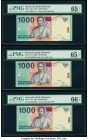 Nine Solid Serial Number Examples 1-9 Indonesia Bank Indonesia 1000 Rupiah 2000 / 2001 Pick 141b (8); 141a PMG Gem Uncirculated 65 EPQ (6); Gem Uncirc...