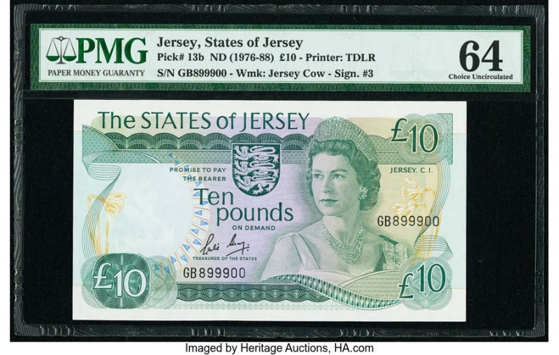 Jersey States of Jersey 10 Pounds ND (1976-88) Pick 13b PMG Choice Uncirculated ...