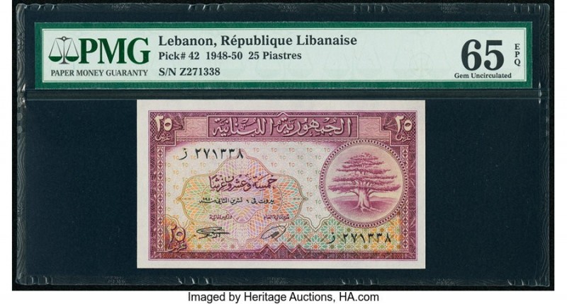 Lebanon Republique Libanaise 25 Piastres 1948-50 Pick 42 PMG Gem Uncirculated 65...