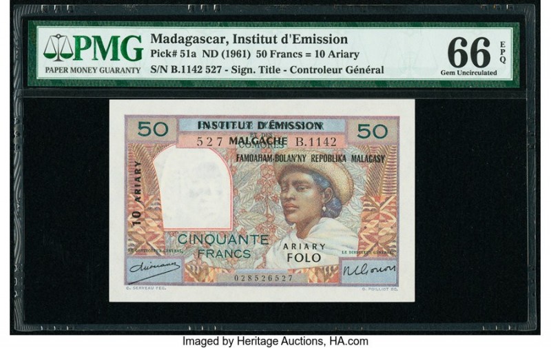 Madagascar Institut d'Emission 50 Francs = 10 Ariary ND (1961) pick 51a PMG Gem ...