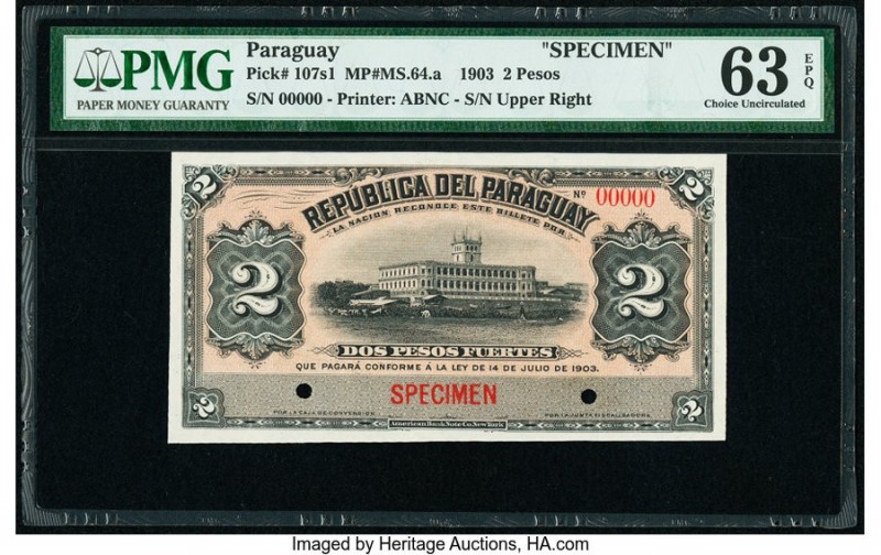 Paraguay Republica del Paraguay 2 Pesos 14.7.1903 Pick 107s1 PMG Choice Uncircul...