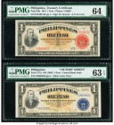 Philippines Philippine National Bank 1 Peso 1941; ND (1949) Pick 89a; 117a Two Examples PMG Choice Uncirculated 64; Choice Uncirculated 63 EPQ. 

HID0...