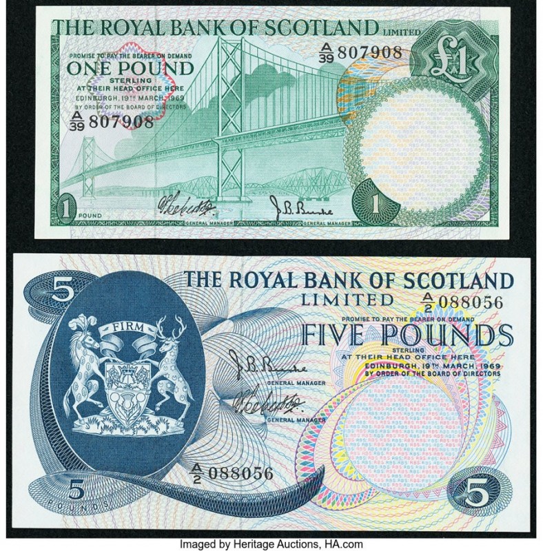 Scotland Royal Bank of Scotland Limited 1; 5 Pounds 19.3.1969 Pick 329a; 330 Two...