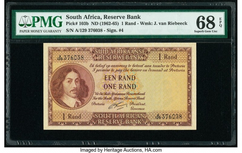 South Africa Republic of South Africa 1 Rand ND (1962-65) Pick 103b PMG Superb G...