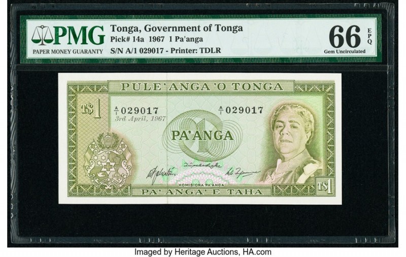 Tonga Government of Tonga 1 Pa'anga 3.4.1967 Pick 14a PMG Gem Uncirculated 66 EP...