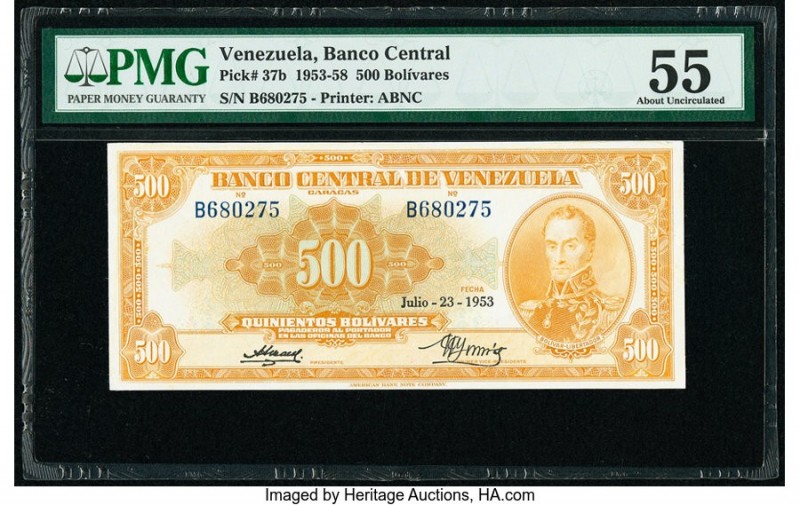 Venezuela Banco Central De Venezuela 500 Bolivares 23.7.1953 Pick 37b PMG About ...