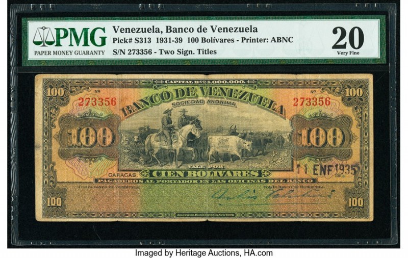 Venezuela Banco de Venezuela 100 Bolívares 11.1.1935 Pick S313 PMG Very Fine 20....