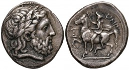 MACEDONIA Filippo II (359-336 a.C.) Tetradramma (Amphipolis, 355-349 a.C.) Testa laureata di Zeus a d. - R/ Cavaliere a s. - S.ANS 483 AG (g 14,16) Pi...