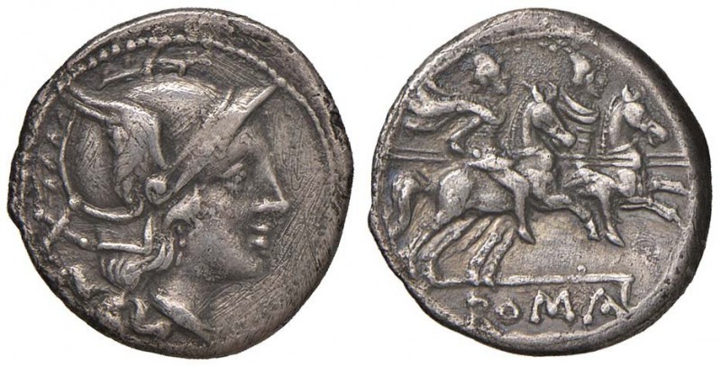 Anonime - Denario (dopo il 211 a.C.) Testa di Roma a d. - R/ I Dioscuri a cavall...