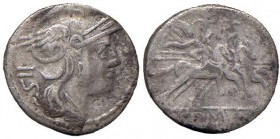 Anonime - Sesterzio (dopo il 211 a.C.) Testa di Roma a d. - R/ I Dioscuri a cavallo a d., sotto, ROMA in rilievo - Cr. 44/7 AG (g 1,06) Poroso
MB