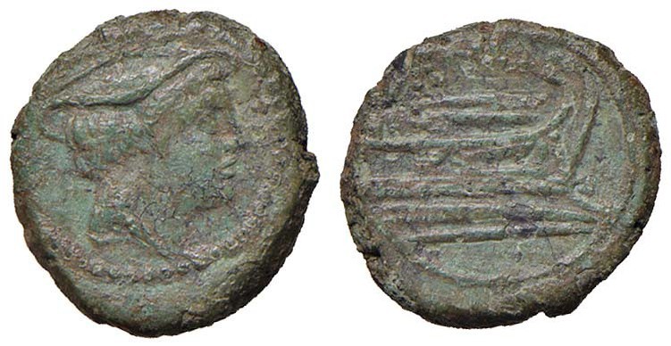 Anonime - Semuncia (215-212 a.C.) Testa di Mercurio a d. - R/ Prua a d. - Cr. 56...