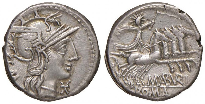 Aburia - B. Aburius Geminus - Denario (132 a.C.) Testa di Roma a d. - R/ Il Sole...